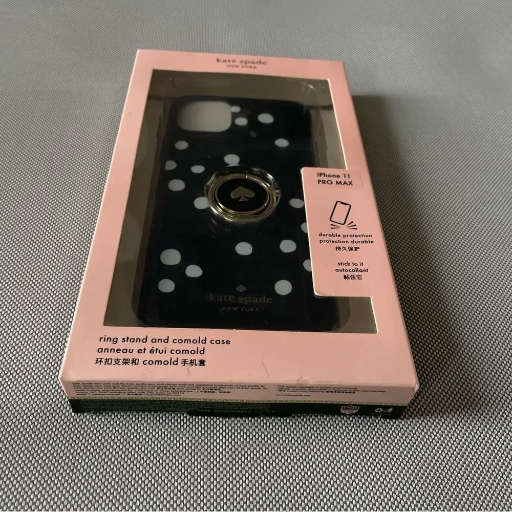 Kate Spade iPhone 11 Pro Max Ring Stand And Camold Case Polka Dot Black Gold NEW